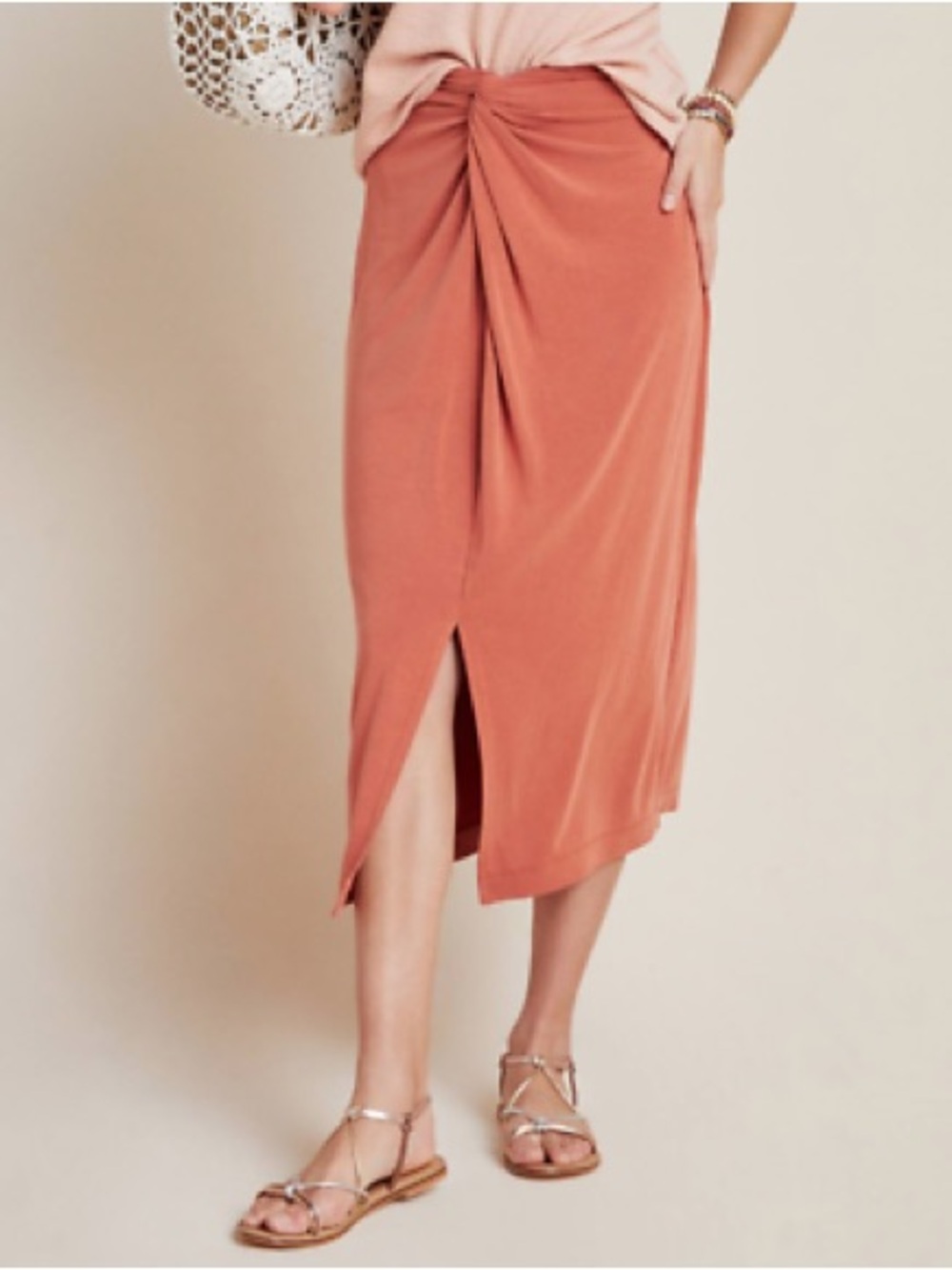 Anthropologie Junie Cupro Twist Front Midi Skirt